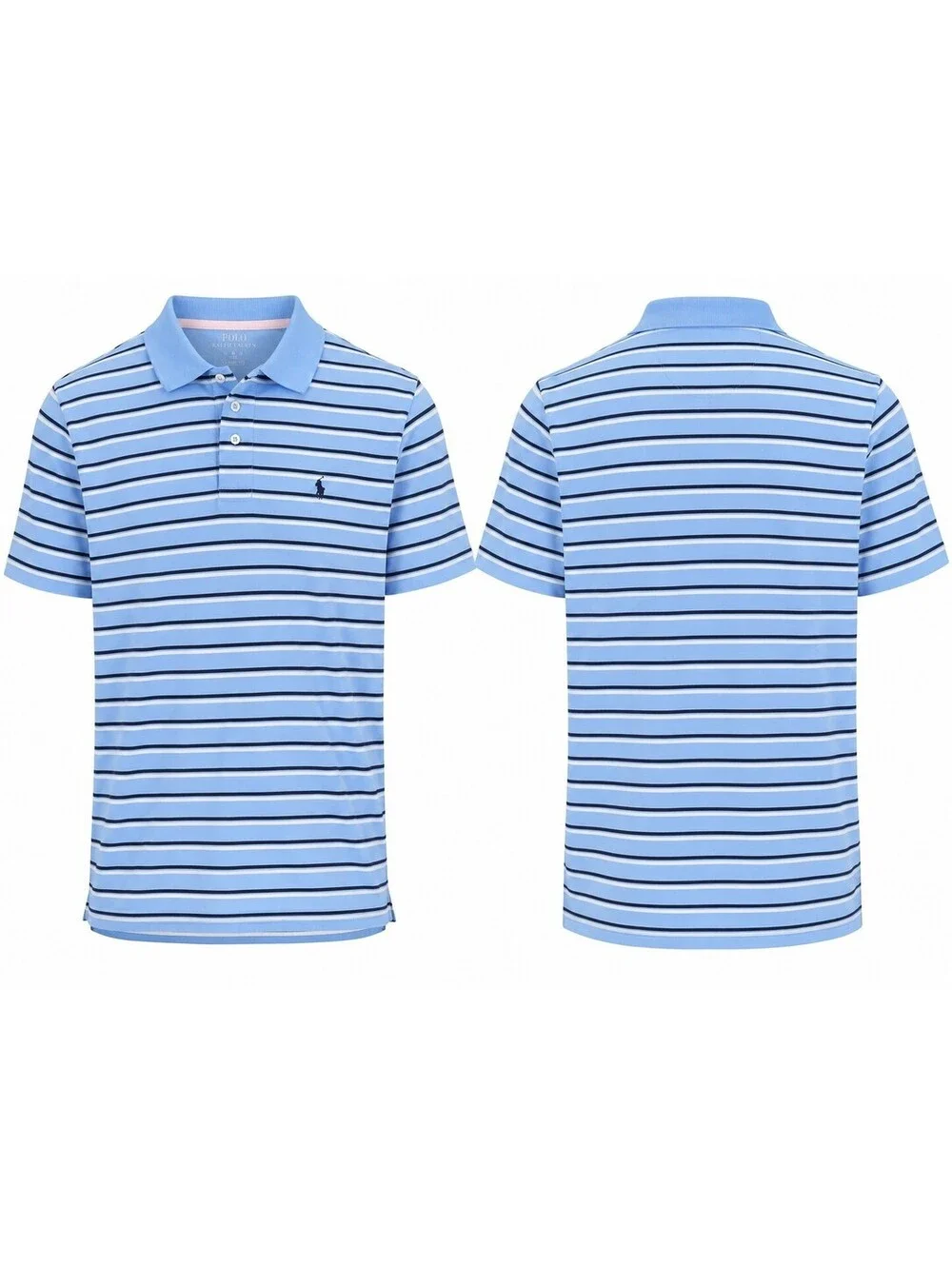 Polo Ralph Lauren Boys L (14-16) Blue White Black Striped Performance Polo